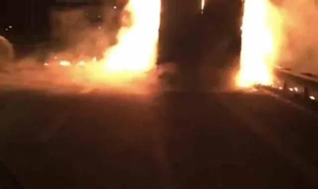 Tarsus'ta seyir halindeki tır alev alev yandı