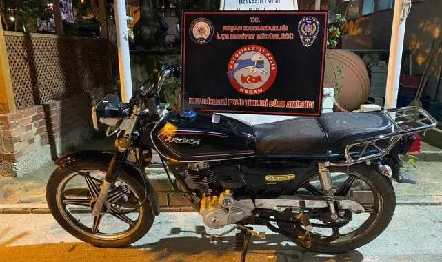Keşan'da çalıntı motosiklet polisin kontrollerinde bulundu