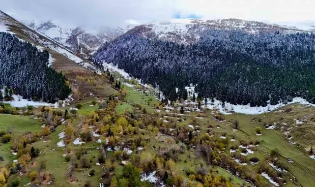Artvin'de karlı zirveler sonbahar ile buluştu